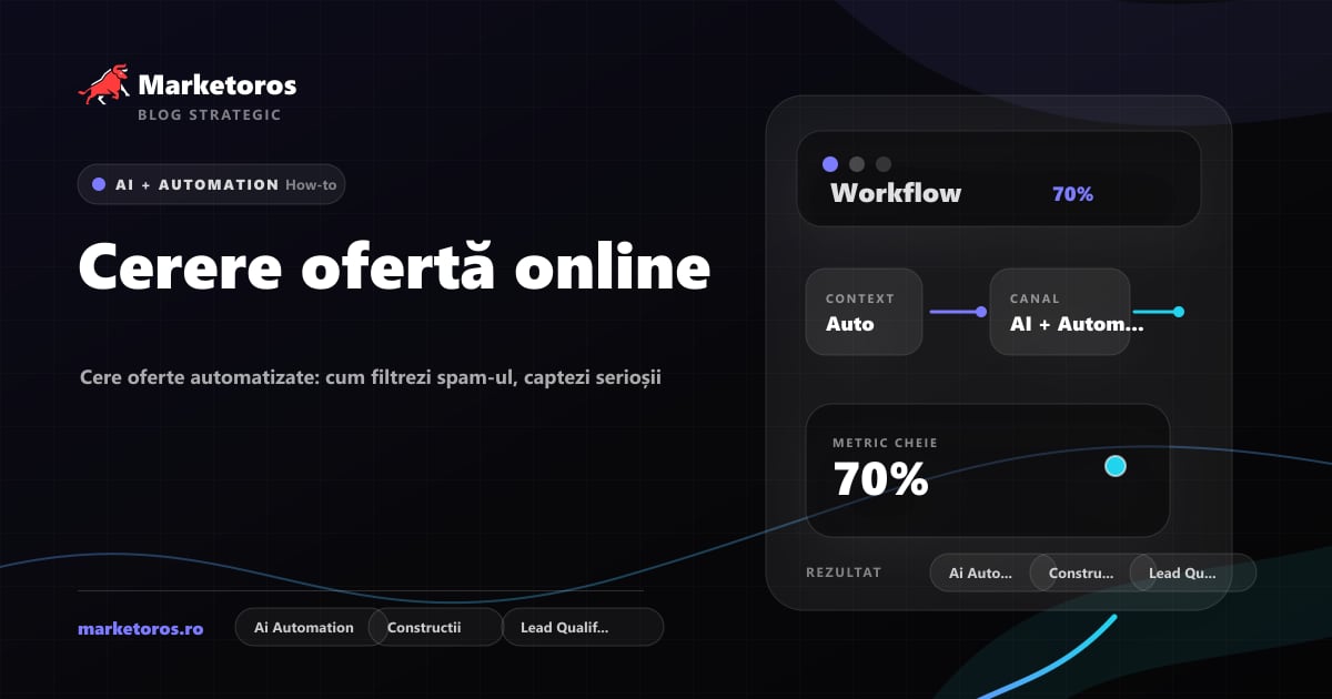 Banner editorial Marketoros despre cerere ofertă online, cu diagrama vizuala de strategie